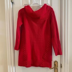 Red cowl neck knit sweater